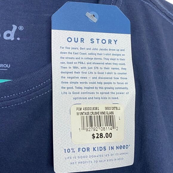 Life Is Good T-Shirt Womens L Blue Wine Glass Vintage Short Sleeve Crew Neck NWT - Picture 10 of 12